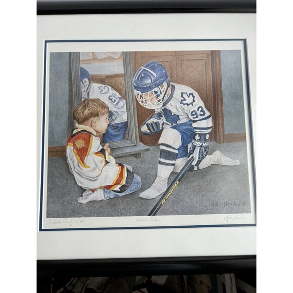 VTG John‎ Newby Game Plan Signed Framed Hockey Maple Leafs 17/45 Rare Art Print - Picture 1 of 16